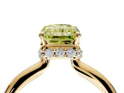 Hidden Halo Engagement Ring Setting for Fancy Yellow Radiant Cut Center with Plain Rounded Band and Prong Head in Yellow Gold