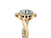 Halo Engagement Ring Setting for Round Cut Center with Pave and Plain Twist Band and Prong Head in Yellow Gold