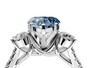 3 Stone Engagement Ring Setting for Fancy Blue Heart-Shaped Center with Crossover Basket, Pave Band and Prong Head in Platinum