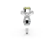 Halo Engagement Ring Setting for Fancy Yellow Asscher Cut Center with Pave Infinity Twist Band and Prong Head in White Gold