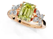 Floral Engagement Ring Setting for Fancy Yellow Emerald Cut Center with Marquise Cluster Shoulders and Prong Head in Rose Gold