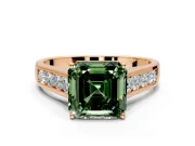Solitaire Engagement Ring Setting for Fancy Green Asscher Cut Center with Round Cut Channel Band and Prong Head in Rose Gold