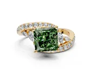 Solitaire Engagement Ring Setting for Fancy Green Princess Cut Center with Pave Bypass Twist Band and Prong Head in Yellow Gold