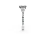 Solitaire Engagement Ring Setting for Emerald Cut Center with Widening Pave Band and Claw Prong Head in Sterling Silver