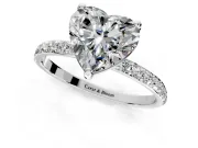 Solitaire Engagement Ring Setting for Heart-Shaped Center with Pave Accents and Prong Head in Platinum