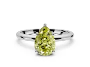Hidden Halo Engagement Ring Setting for Fancy Yellow Pear-Shaped Center with Thin Round-Wire Band and Prong Head in White Gold