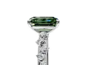Cluster Engagement Ring Setting for Fancy Green Emerald Cut Center with Round Cut Accent Band and Prong Head in Sterling Silver
