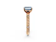 Rope Engagement Ring Setting for Fancy Blue Asscher Cut Center with Accent Shoulders and Prong Head in Rose Gold
