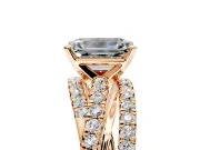 Solitaire Engagement Ring Setting for Emerald Cut Center with Woven 3-Strand Pave Band and Prong Head in Rose Gold