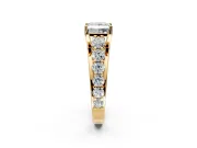 Solitaire Engagement Ring Setting for Princess Cut Center with Graduated Shared Prongs and Prong Head in Yellow Gold
