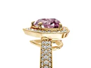 Milgrain Halo Engagement Ring Setting for Fancy Pink Heart-Shaped Center with Three-Sided Pave Band and Prong Head in Yellow Gold