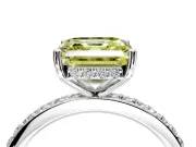 Solitaire Engagement Ring Setting for Fancy Yellow Asscher Cut Center with Fine Pave Band and Prong Head in Platinum