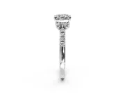 Paired Accent Engagement Ring Setting for Cushion Cut Center with Pave Band and Prong Head in Sterling Silver