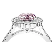 Milgrain Floral Halo Engagement Ring Setting for Fancy Pink Oval Center with Pave Band and Prong Head in Platinum