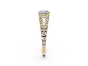 Solitaire Engagement Ring Setting for Cushion Cut Center with Pave Split Shank and Prong Head in Yellow Gold