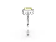Halo Engagement Ring Setting for Fancy Yellow Radiant Cut Center with Heart-Shaped Openwork, Pave Band and Prong Head in White Gold