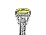 Engraved Engagement Ring Setting for Fancy Yellow Asscher Cut Center with Milgrain Pave Band and Prong Head in Platinum