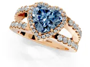 Halo Engagement Ring Setting for Fancy Blue Heart-Shaped Center with Wide-Open Pave Split Shank and Prong Head in Rose Gold