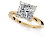 Solitaire Engagement Ring Setting for Princess Cut Center with Thin Rounded Plain Band and Prong Head in Yellow Gold