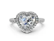 Halo Engagement Ring Setting for Heart-Shaped Center with Inner Milgrain Border and Prong Head in Sterling Silver