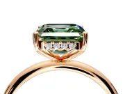 Hidden Halo Engagement Ring Setting for Fancy Green Asscher Cut Center with Thin Round-Wire Band and Prong Head in Rose Gold