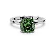 Hidden Halo Engagement Ring Setting for Fancy Green Cushion Cut Center with Plain Band and Tall Prong Head in Sterling Silver
