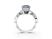 Halo Engagement Ring Setting for Fancy Blue Princess Cut Center with Pave Infinity Twist Band and Prong Head in White Gold