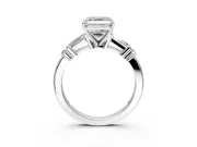 Bar-Set Engagement Ring Setting for Asscher Cut Center with Tapered Baguette Accents and Prong Head in Platinum