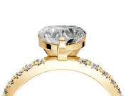 Solitaire Engagement Ring Setting for Heart-Shaped Center with Fine Pave Band and Claw Prong Head in Yellow Gold
