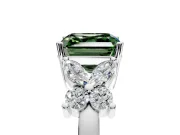 Floral Engagement Ring Setting for Fancy Green Princess Cut Center with Marquise Cluster Shoulders and Prong Head in Sterling Silver