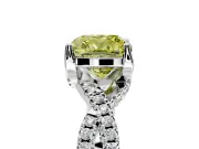 Solitaire Engagement Ring Setting for Fancy Yellow Cushion Cut Center with Narrow Twist Pave Band and Prong Head in Platinum