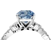 Leaf Motif Engagement Ring Setting for Fancy Blue Cushion Cut Center with Pave Band and Prong Head in Sterling Silver