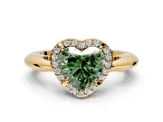 Halo Engagement Ring Setting for Fancy Green Heart-Shaped Center with Tapered Plain Band and Prong Head in Yellow Gold
