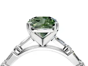 Baguette Engagement Ring Setting for Fancy Green Cushion Cut Center with Alternating Bar-Set Band and Prong Head in White Gold