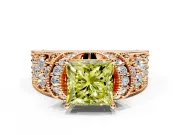 Pave Engagement Ring Setting for Fancy Yellow Princess Cut Center with Curved Accent Rows, Openwork and Prong Head in Rose Gold