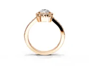 Halo Engagement Ring Setting for Pear-Shaped Center with Inner Milgrain Border and Prong Head in Rose Gold