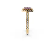 Pave Halo Engagement Ring Setting for Fancy Pink Princess Cut Center with Single Row Pave Band and Prong Head in Yellow Gold
