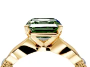 Solitaire Engagement Ring Setting for Fancy Green Asscher Cut Center with Carved Leaf Shoulders and Prong Head in Yellow Gold