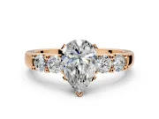 5 Stone Engagement Ring Setting for Pear-Shaped Center with Plain Band and Prong Head in Rose Gold