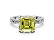 Solitaire Engagement Ring Setting for Fancy Yellow Asscher Cut Center with Scrollwork Band and Prong Head in White Gold