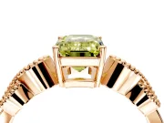 Leaf Engagement Ring Setting for Fancy Yellow Emerald Cut Center with Milgrain Accent Band and Prong Head in Rose Gold