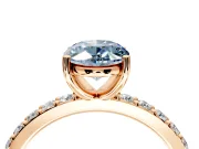 Solitaire Engagement Ring Setting for Fancy Blue Oval Center with Round Cut Pave Band and Prong Head in Rose Gold