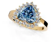 Starburst Halo Engagement Ring Setting for Fancy Blue Heart-Shaped Center with Flat Cathedral Band and Prong Head in Yellow Gold