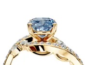 Solitaire Engagement Ring Setting for Fancy Blue Cushion Cut Center with Filigree Band and Prong Head in Yellow Gold