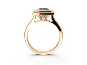 Halo Engagement Ring Setting for Fancy Blue Princess Cut Center with Milgrain Pave Band and Bezel Head in Rose Gold