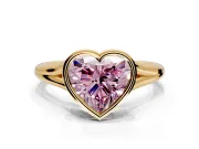 Solitaire Engagement Ring Setting for Fancy Pink Heart-Shaped Center with V Split Shank and Bezel Head in Yellow Gold