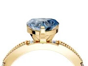 Solitaire Engagement Ring Setting for Fancy Blue Heart-Shaped Center with Milgrain-Edged Pave Band and Prong Head in Yellow Gold