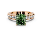 Solitaire Engagement Ring Setting for Fancy Green Radiant Cut Center with Channel-Set Accents and Prong Head in Rose Gold