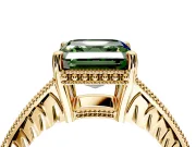 Engraved Engagement Ring Setting for Fancy Green Asscher Cut Center with Milgrain Pave Band and Prong Head in Yellow Gold
