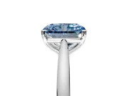 Solitaire Engagement Ring Setting for Fancy Blue Radiant Cut Center with Narrow Cathedral Band and Prong Head in White Gold